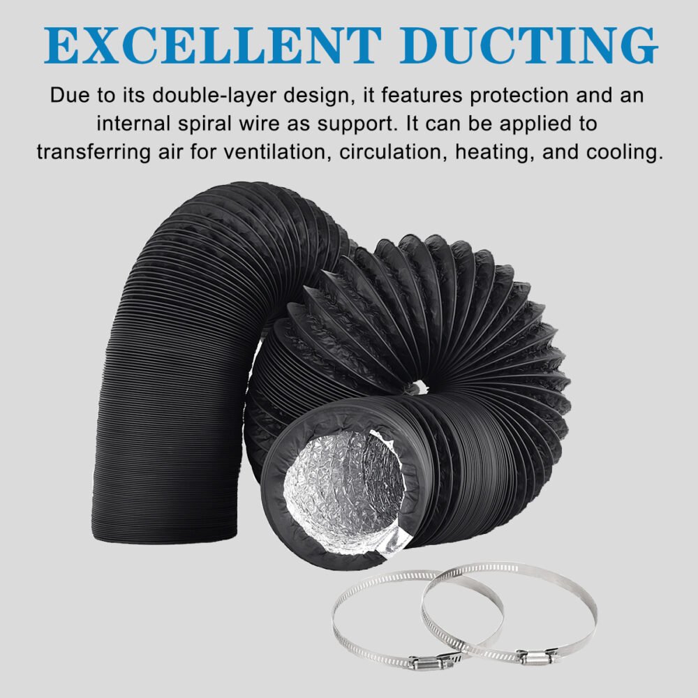 4/6inch flexible aluminum duct, heavy-duty 4-layer protection, 25 feet long, suitable for heating, cooling, ventilation and exhaust scenarios