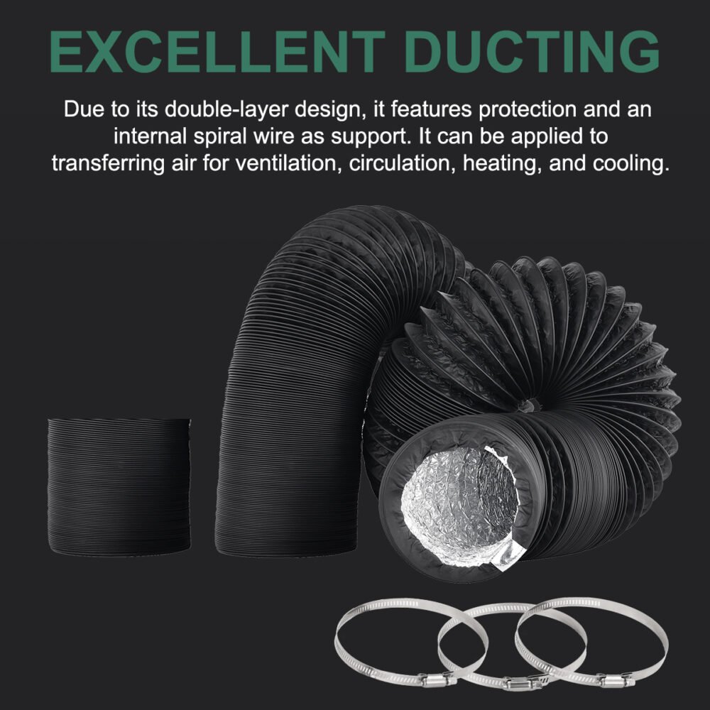 4/6inch flexible aluminum duct, heavy-duty 4-layer protection, 25 feet long, suitable for heating, cooling, ventilation and exhaust scenarios