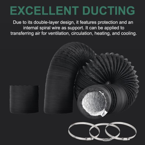 4/6inch flexible aluminum duct, heavy-duty 4-layer protection, 25 feet long, suitable for heating, cooling, ventilation and exhaust scenarios