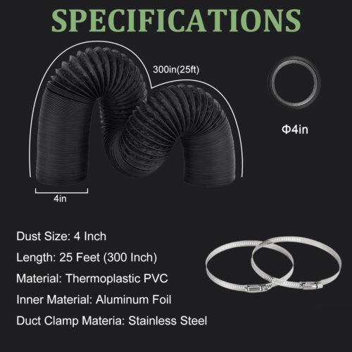 4/6inch flexible aluminum duct, heavy-duty 4-layer protection, 25 feet long, suitable for heating, cooling, ventilation and exhaust scenarios