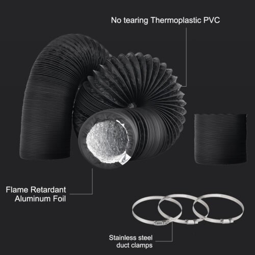 4/6inch flexible aluminum duct, heavy-duty 4-layer protection, 25 feet long, suitable for heating, cooling, ventilation and exhaust scenarios