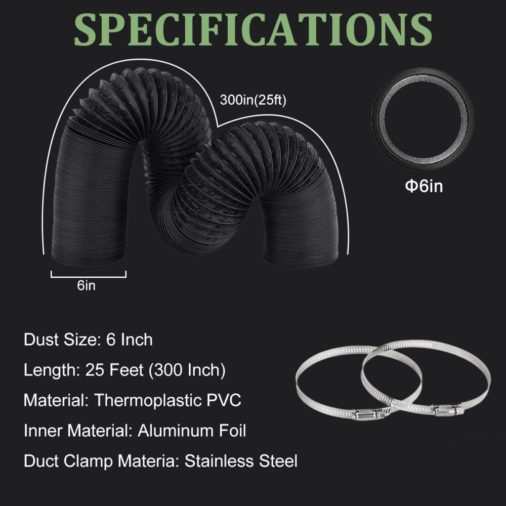 4/6inch flexible aluminum duct, heavy-duty 4-layer protection, 25 feet long, suitable for heating, cooling, ventilation and exhaust scenarios