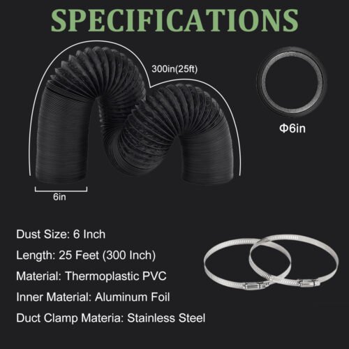4/6inch flexible aluminum duct, heavy-duty 4-layer protection, 25 feet long, suitable for heating, cooling, ventilation and exhaust scenarios