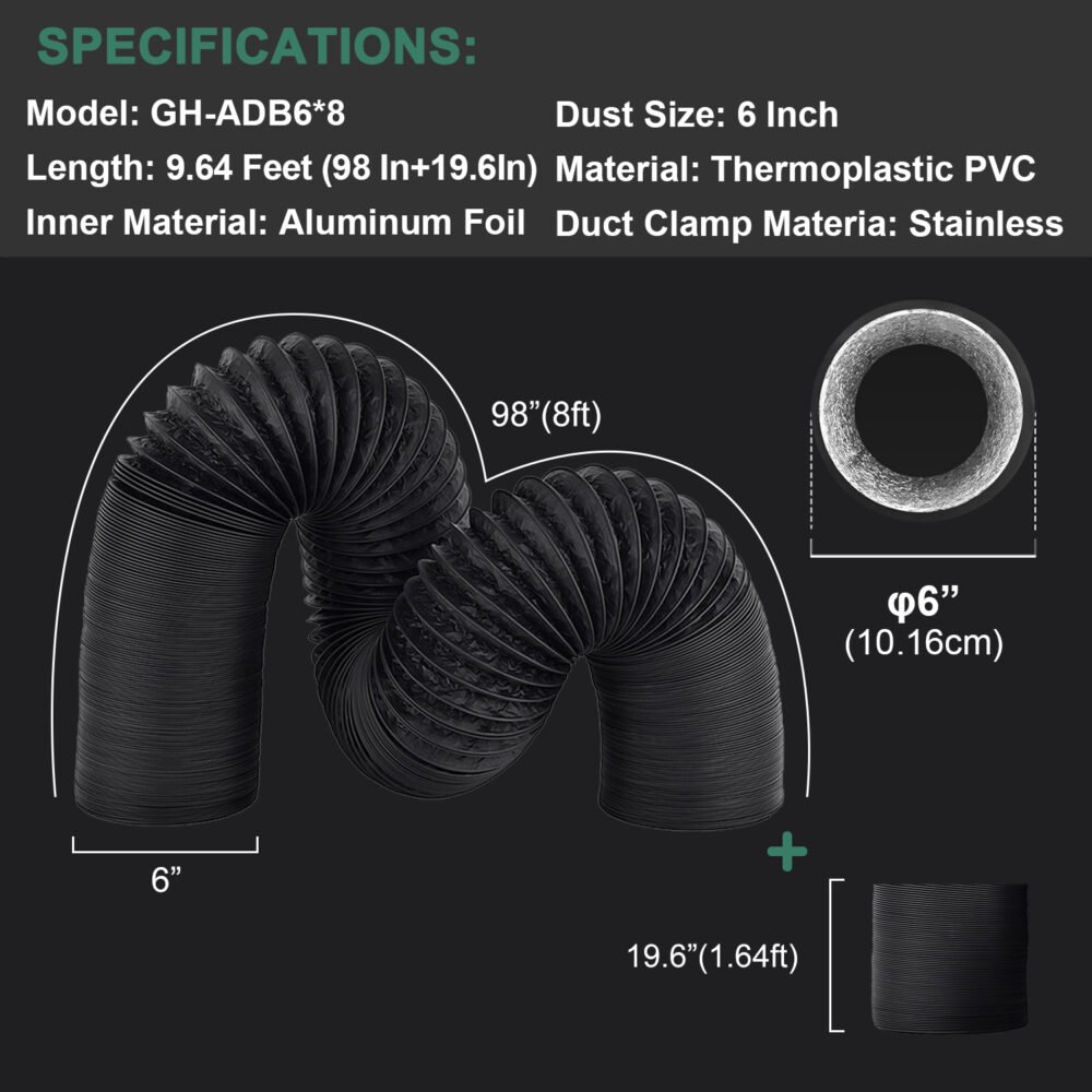 4/6inch flexible aluminum duct, heavy-duty 4-layer protection, 25 feet long, suitable for heating, cooling, ventilation and exhaust scenarios