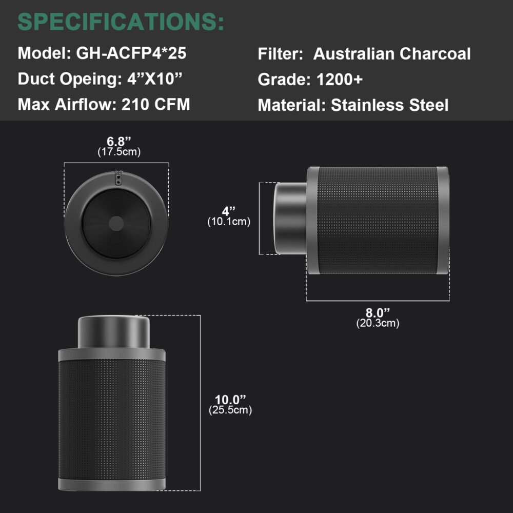 4X10 4*10Inch Hydroponic Air Carbon Filter Australian Charcoal Odor Scrubber Reversible Flange Included