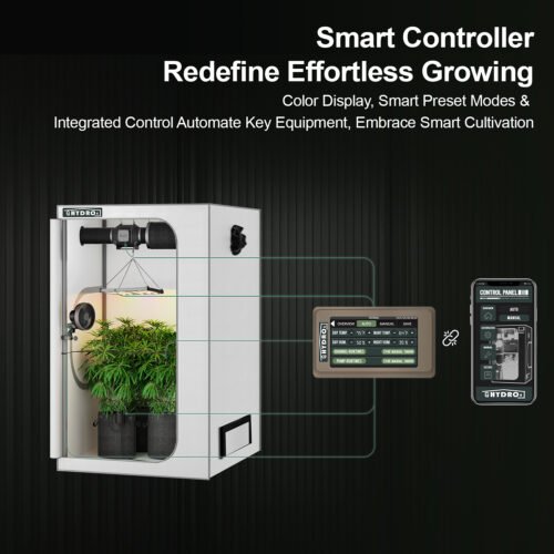 24”x24”x48” 1680D Mylar Grow Tent Kit with Smart Controller & Full Grow Equipment Set