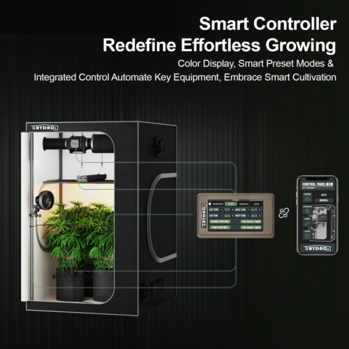 主图1 - 有屏 - 黑色 - 4X4 48"x48"x80" 1680D Mylar Grow Tent Kit with Smart Controller & Full Grow Equipment Set