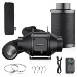 4 Inch Inline Duct Fan Ventilation Kit, 205 CFM Quiet EC Fan with LCD Speed Controller, Carbon Filter & Flexible Ducting for Grow Tent Hydroponics