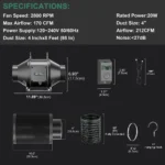 4 Inch Inline Duct Fan Ventilation Kit, 205 CFM Quiet EC Fan with LCD Speed Controller, Carbon Filter & Flexible Ducting for Grow Tent Hydroponics - Image 3