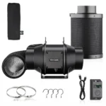 6 Inch Inline Duct Fan Ventilation Kit, 402 CFM Quiet EC Fan with LCD Speed Controller, Carbon Filter & Flexible Ducting for Grow Tent Hydroponics